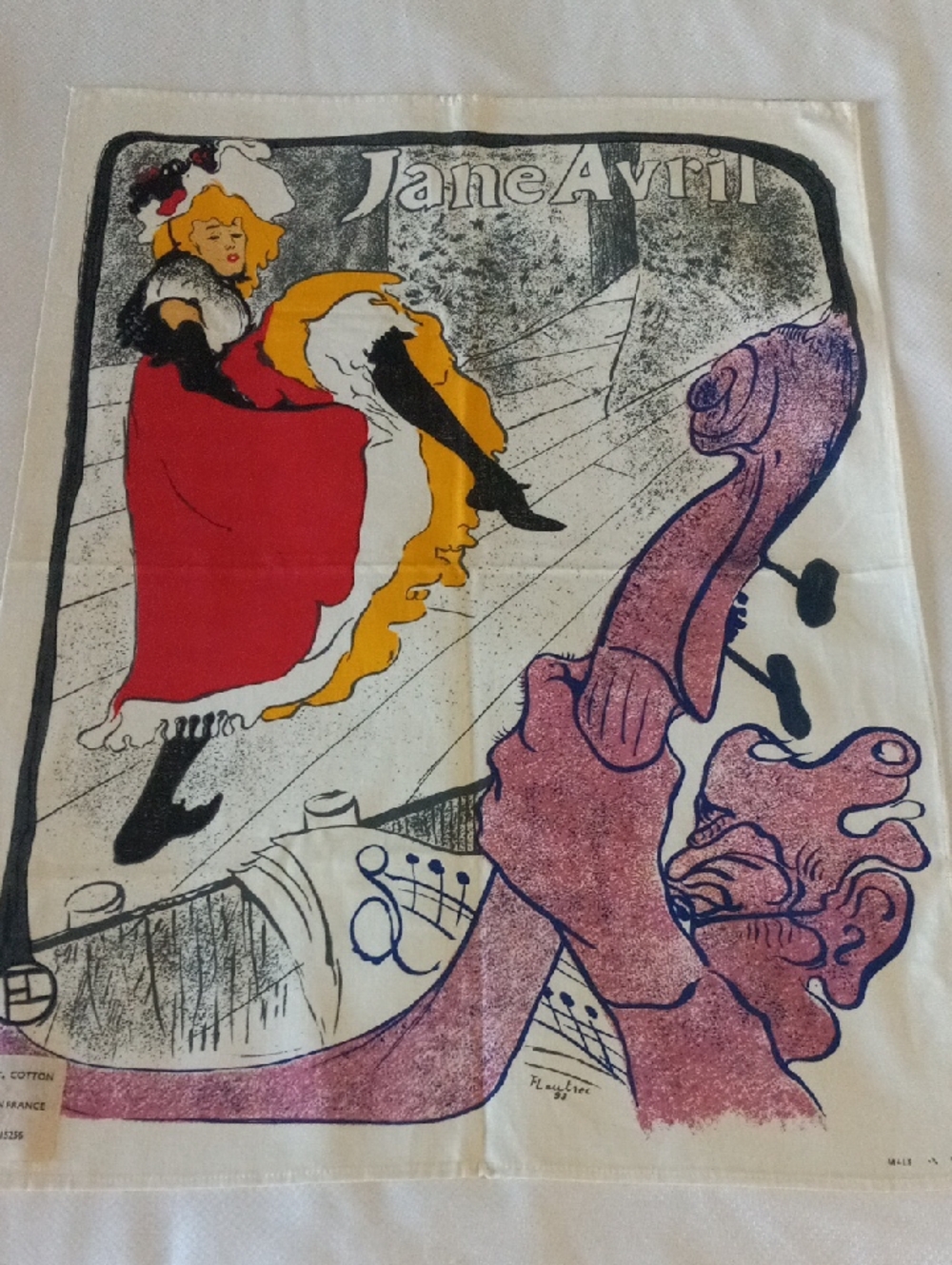 VTG Henri De Toulouse Print Lautrec Jane Avril Tea Towel Wall Hanging Cabaret